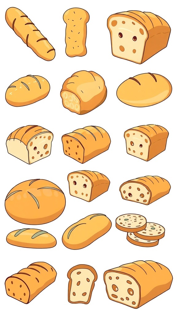 Bread Clipart Collection A variety of bread clipart images including baguette, sourdough, and sandwich loaf.